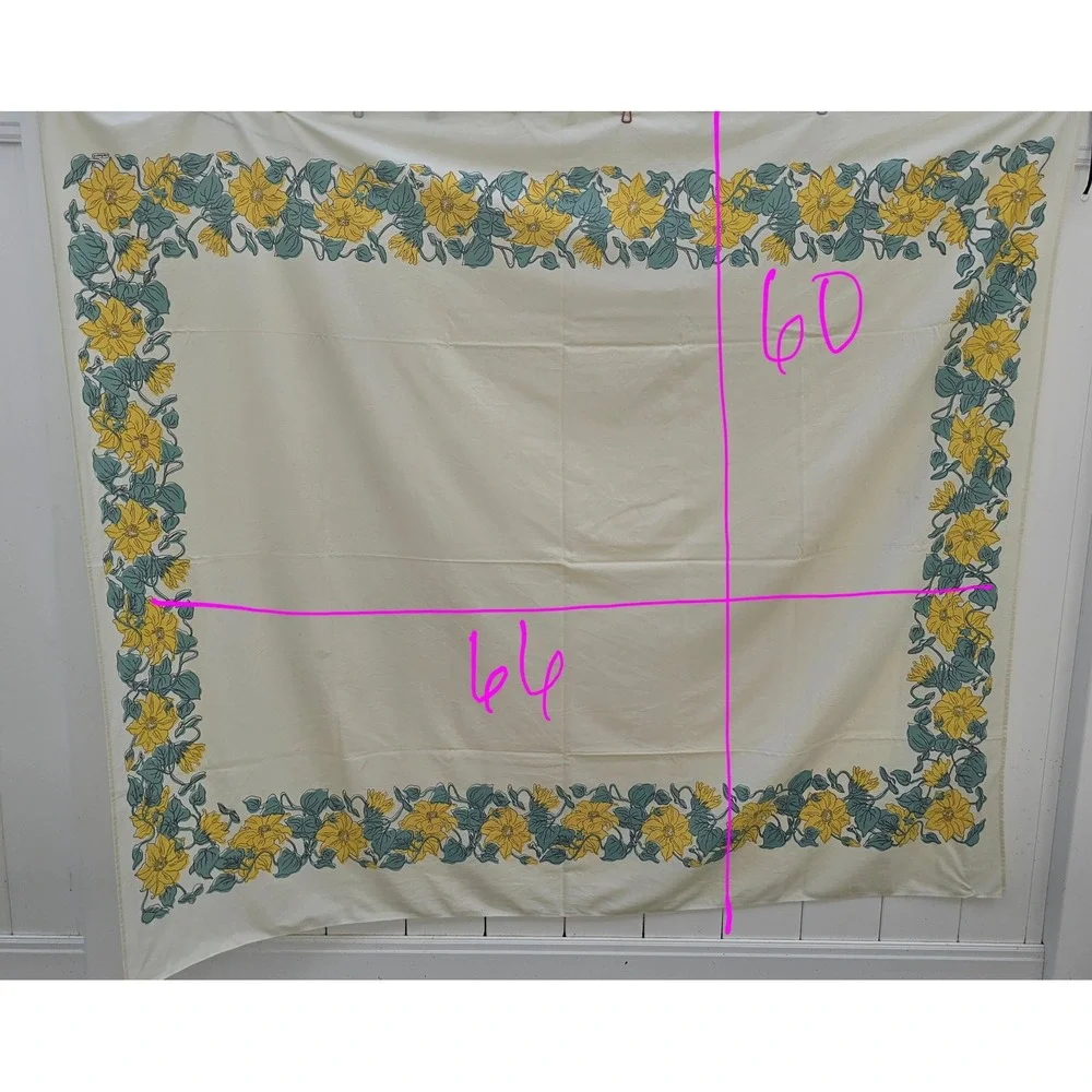 Vintage Cacharel Floral Tablecloth Yellow Clematis Border 66x60 Rectangular